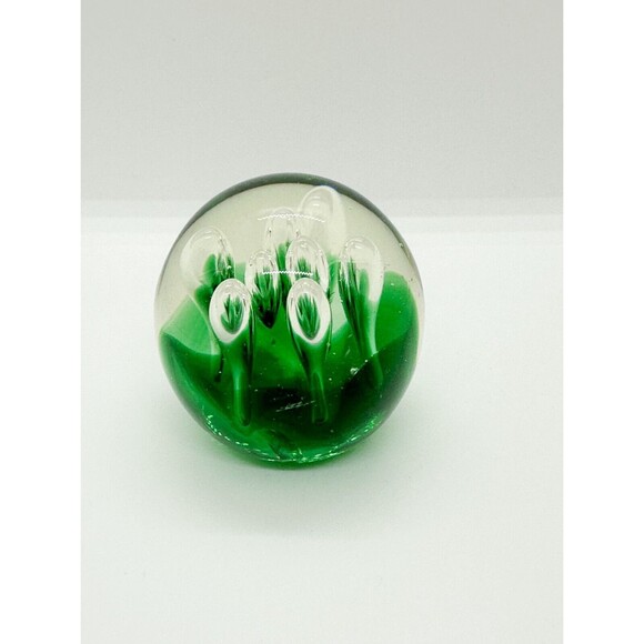 Art Glass Paperweight Green Controlled Bubble Sphere Water Plants - Picture 4 of 11
